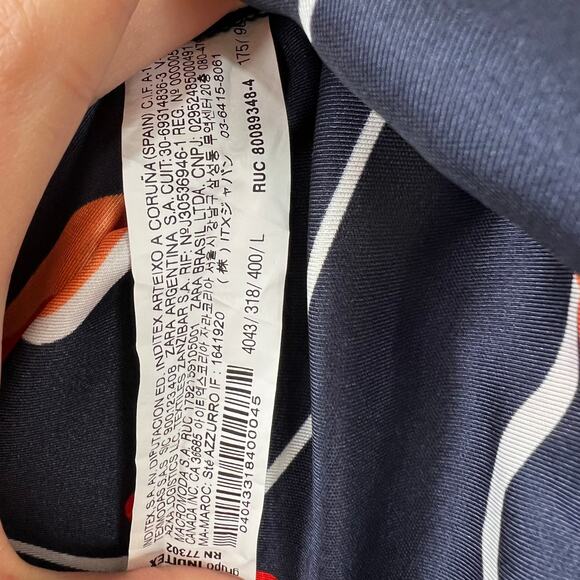 ZARA Navy Blue Orange Geometric Printed Long Sleeve Pullover Blouse Top Size L - Picture 8 of 8